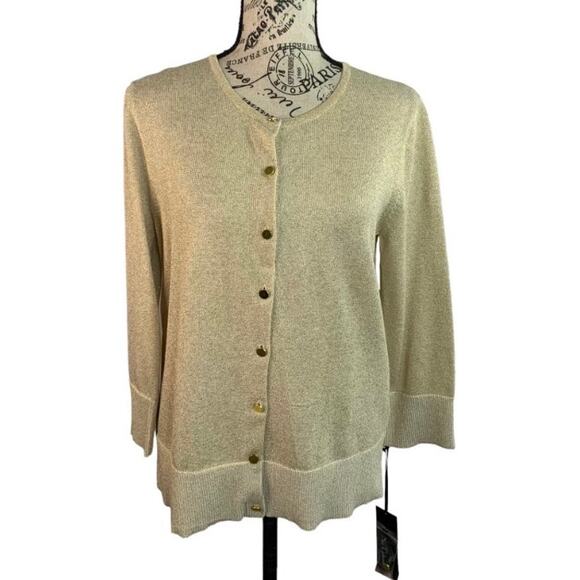 Nue Options Women's Medium Sweater Button Down Gold Sequins Long Sleeve NEW - Picture 2 of 14